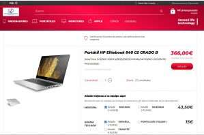 Portátil HP Elitebook 840 G5 GRADO B + teclado castellano + 8GB extras de RAM