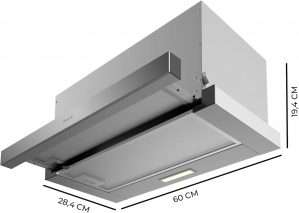 Cecotec Campana Extractora Telescópica 60 cm Bolero Flux TLM 603500 Inox A. Motor 70W, Potencia Succión 350m3/h, Control Mecánico, 2 Niveles de Potencia, Luz y Filtro de Carbono, Acabado Inox [Clase de eficiencia energética A]