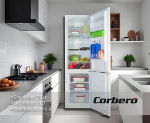 Corberó – Frigorífico Combi Estático | CCH1824EW | 262L | 56×54,5×180 | Luz LED | Crisper | Estantes de Cristal | Hueveras y Cubiteras | 40 Db | Blanco [Clase de eficiencia energética E]