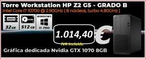 Ordenador HP Workstation Z2 G5 TORRE + Nvidia GTX 1070 8GB GRADO B